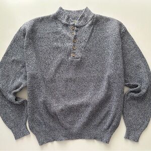 Vintage LL Bean 2-Tone Marled Blue Gray Henley Sweater 2XL XXL Made in USA